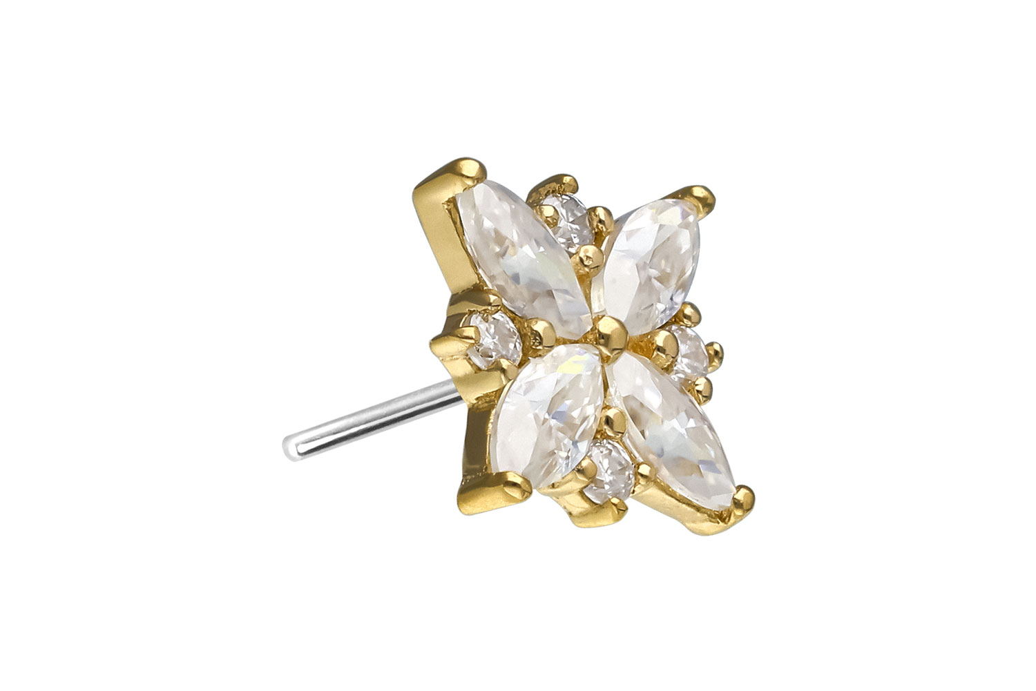 14 Karat Gold Aufsatz mit Titan Push Pin MOISSANIT-BLUME von Piercingline
